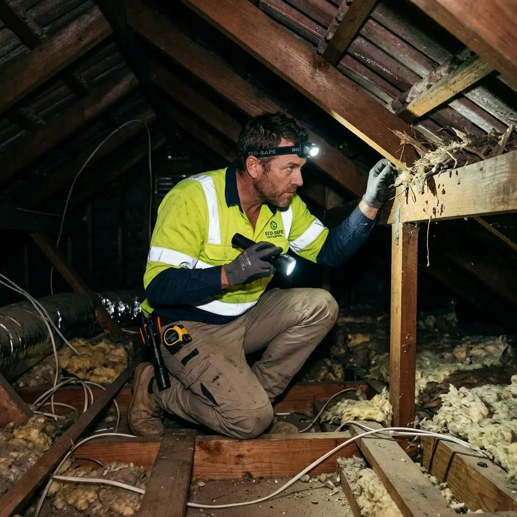 Technician inspecting a roof cavity for a dead animal in Oakleigh