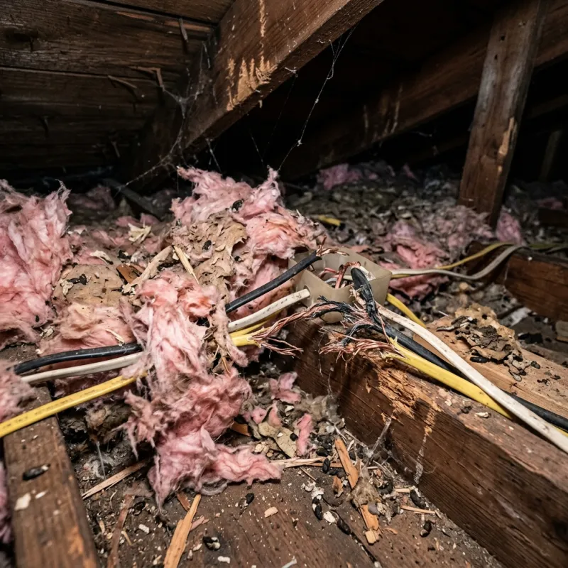 Contaminated ceiling insulation being assessed in a Oakleigh roof space
