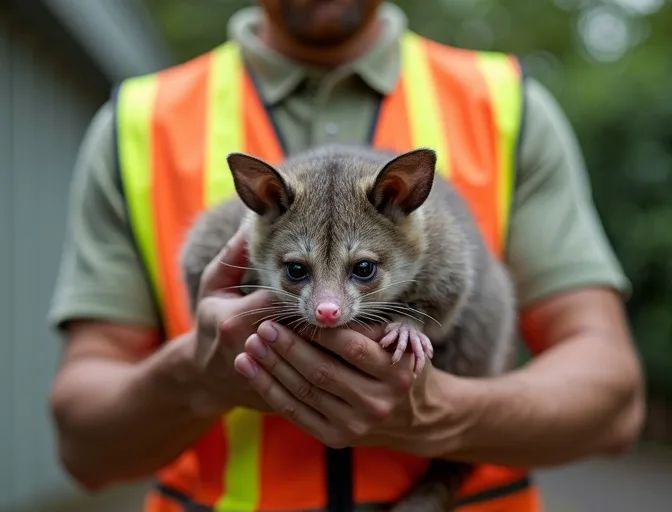 Animal handler safely recovering a deceased possum in Oakleigh