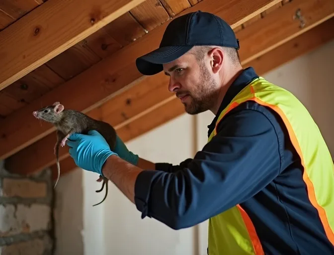 Technician inspecting a roof cavity for a dead rat in Oakleigh